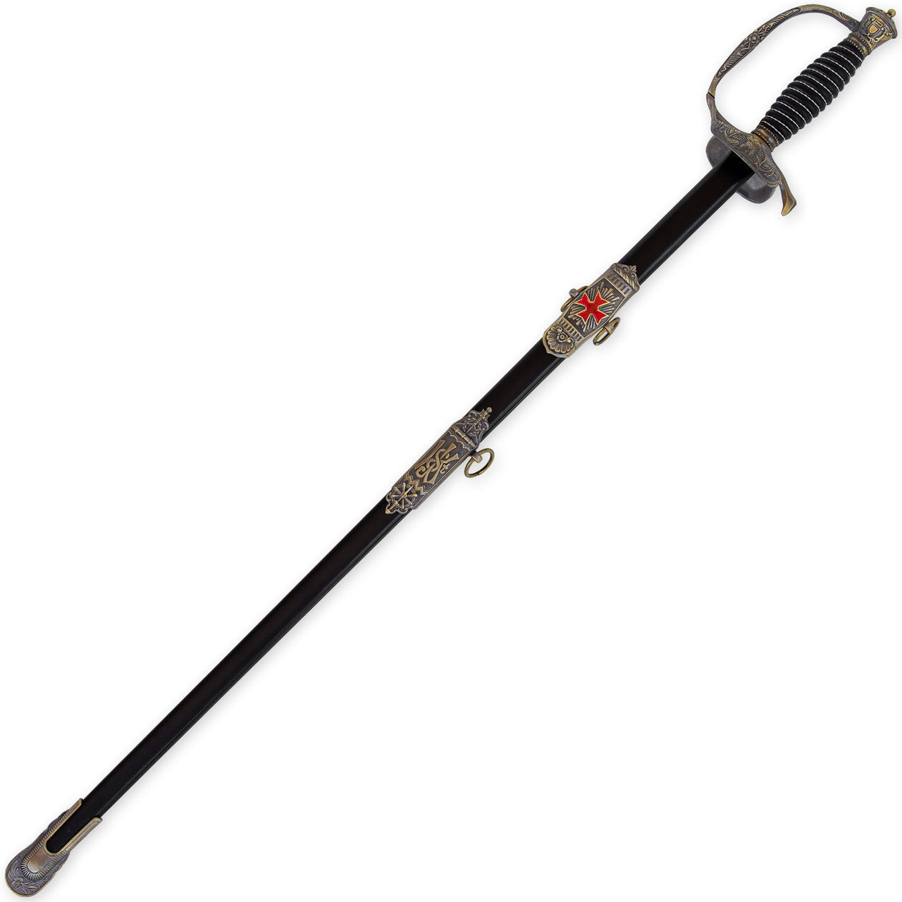 Templar Cross Saber with Decorative Brass Fittings Swords - Tophatter Daily Deals