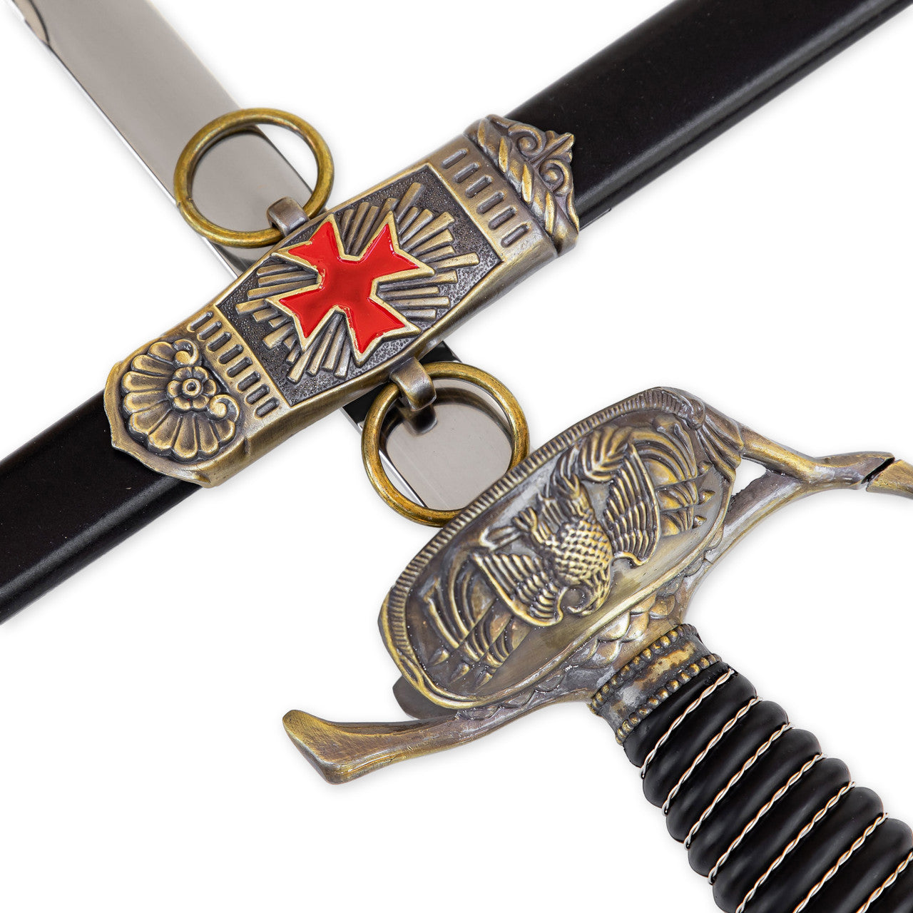 Templar Cross Saber with Decorative Brass Fittings Swords - Tophatter Daily Deals