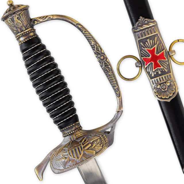 Templar Cross Saber with Decorative Brass Fittings Swords - Tophatter Daily Deals