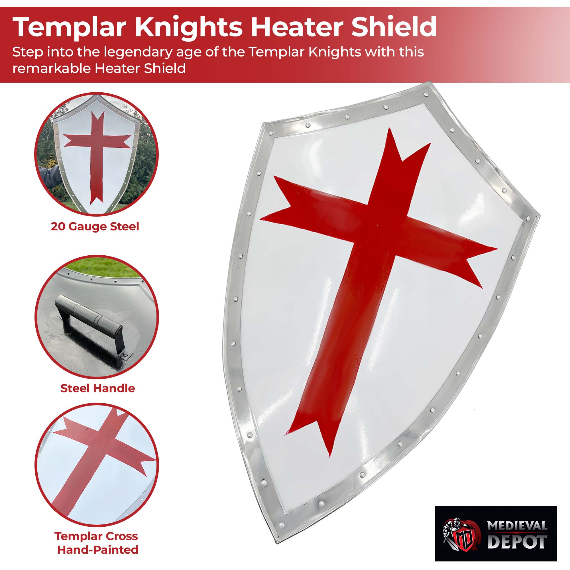 Templar Knights Heater Shield with Cross Shields - Tophatter Daily Deals