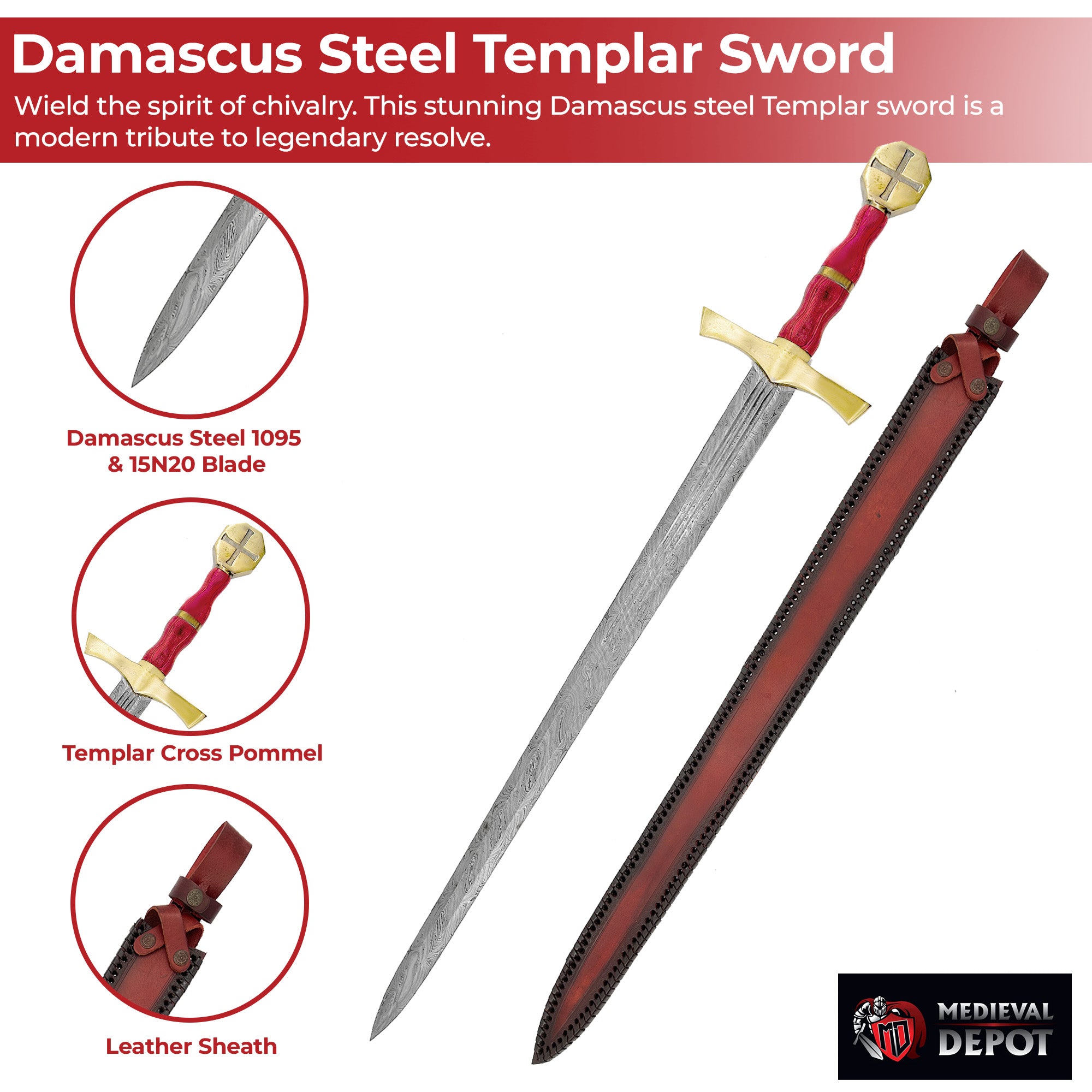 Templar Legacy Damascus Sword Forged in Honor Sword - Tophatter Daily Deals