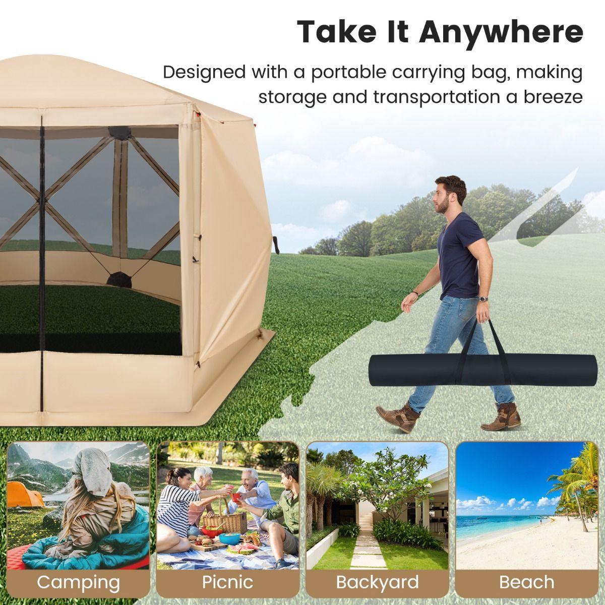 Family Camping Tent - 6-Sided Camping Gazebo Instant Setup Hub Tent with Portable Carrying Bag Camping Tent - Tophatter Daily Deals