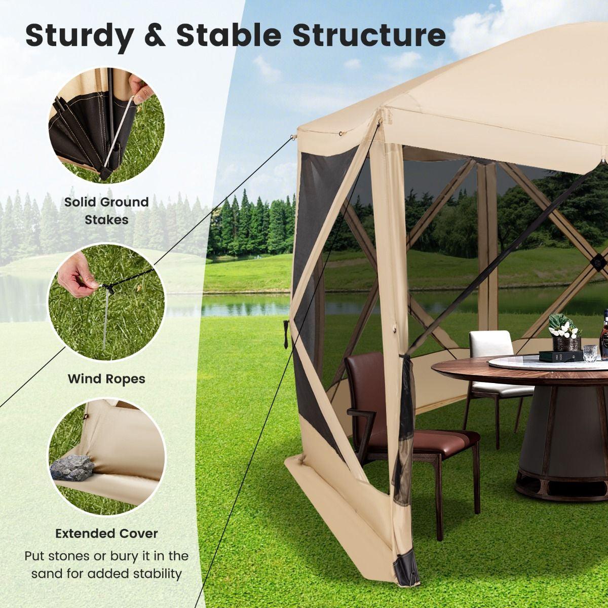 Family Camping Tent - 6-Sided Camping Gazebo Instant Setup Hub Tent with Portable Carrying Bag Camping Tent - Tophatter Daily Deals