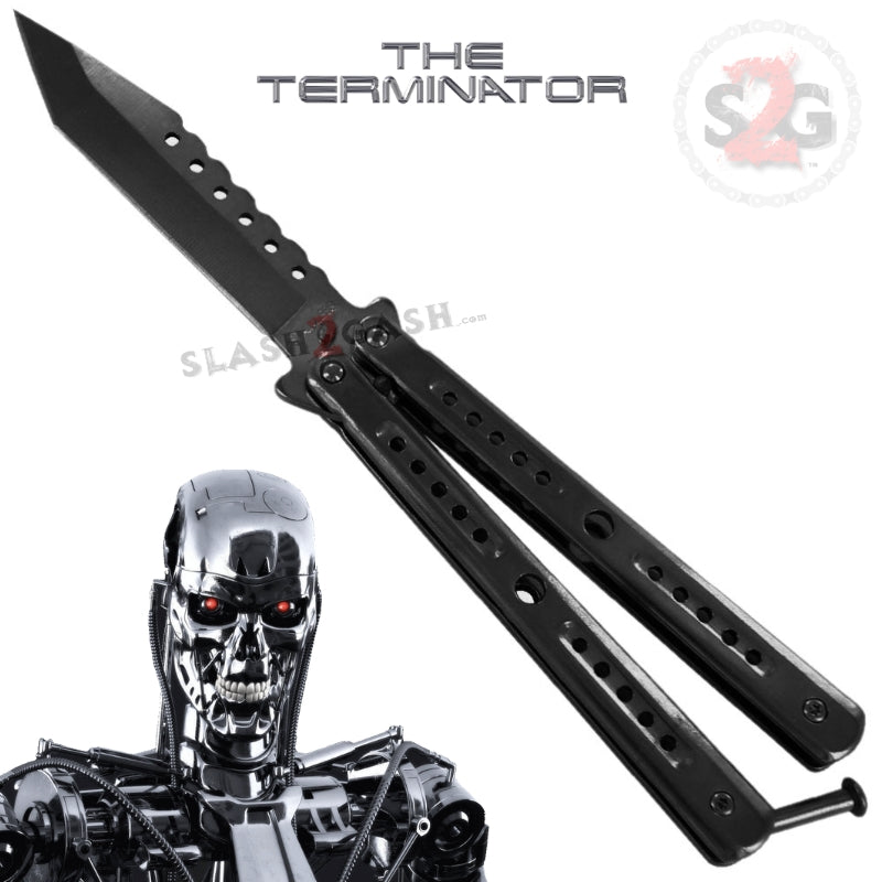 Terminator Butterfly Knife Black Tanto Sawback Balisong Knife-Balisong - Tophatter Daily Deals
