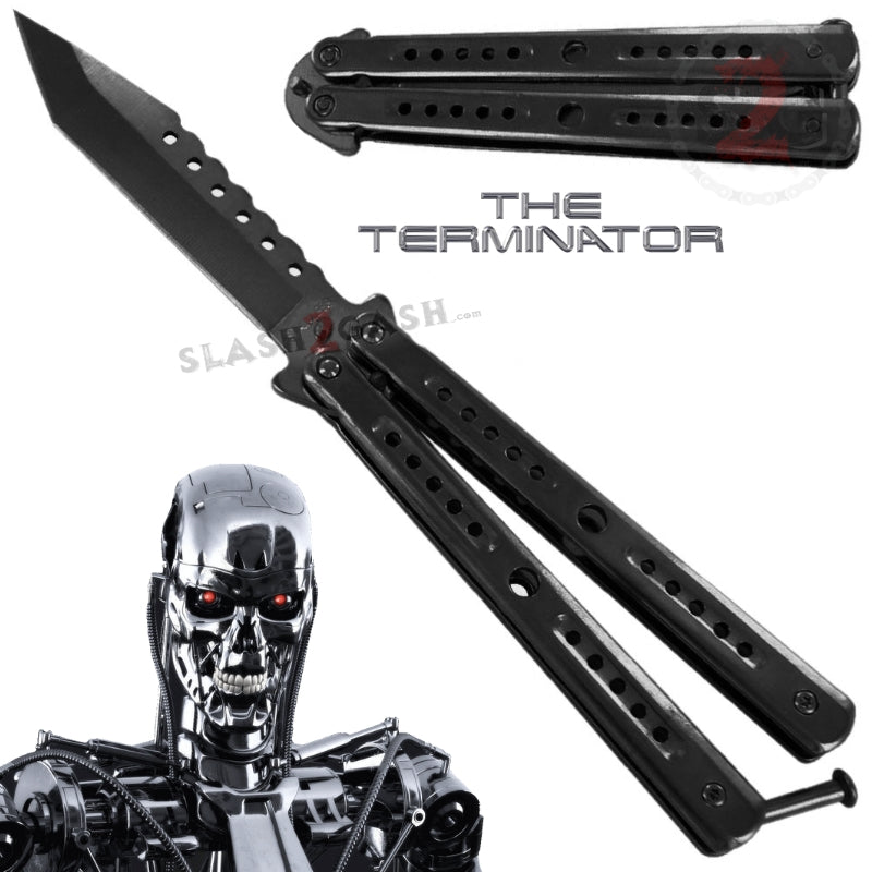 Terminator Butterfly Knife Black Tanto Sawback Balisong Knife-Balisong - Tophatter Daily Deals