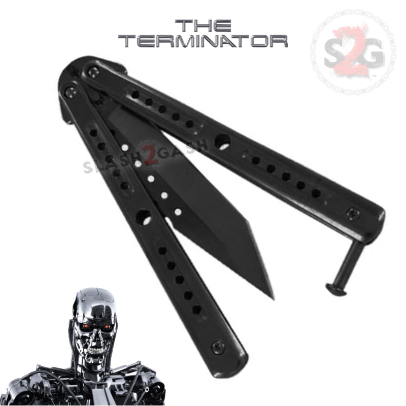 Terminator Butterfly Knife Black Tanto Sawback Balisong Knife-Balisong - Tophatter Daily Deals
