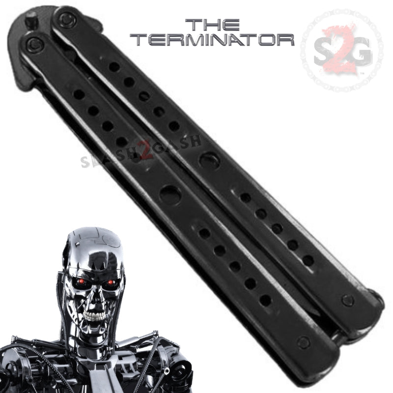 Terminator Butterfly Knife Black Tanto Sawback Balisong Knife-Balisong - Tophatter Daily Deals
