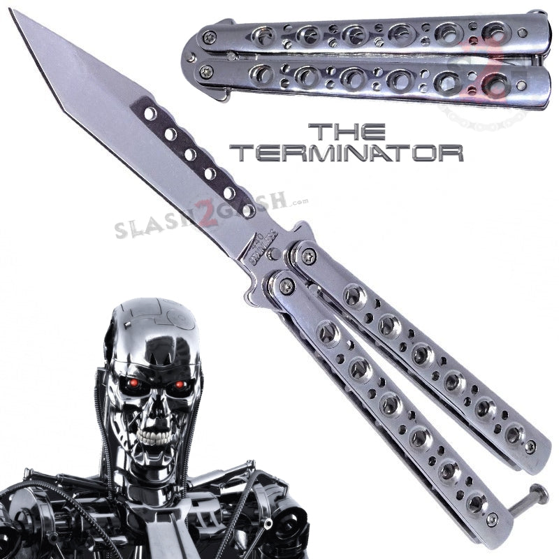 Terminator Butterfly Knife Chrome Mirror Finish Balisong SHINY Knife-Balisong - Tophatter Daily Deals