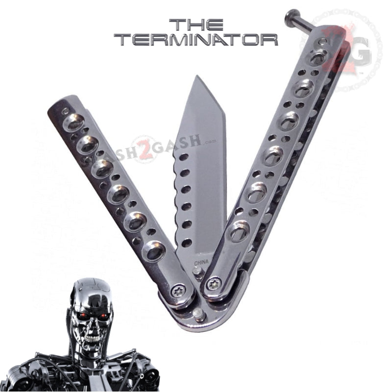 Terminator Butterfly Knife Chrome Mirror Finish Balisong SHINY Knife-Balisong - Tophatter Daily Deals