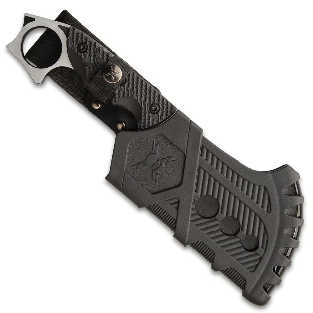 M48 Conflict Cleaver With Vortec Sheath - 2Cr13 Cast Stainless Steel Blade, Injection Molded Nylon Handle, Open Ring Pommel - Length 11 1/4” - Tophatter Daily Deals