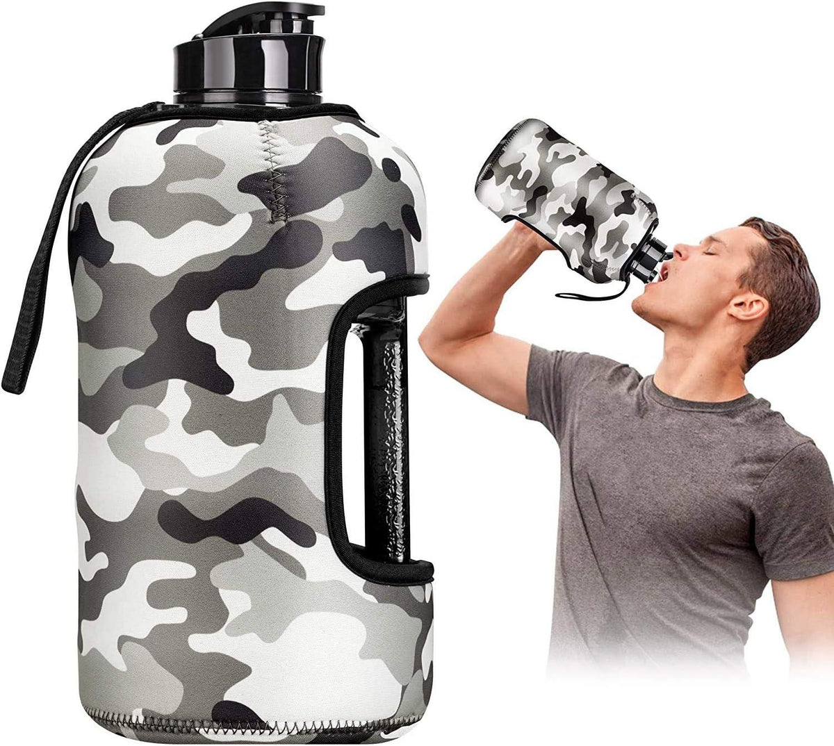 Water Bottle Sleeve - Big Sports Water Bottle 2.2 L With Insulated Sleeve Built-In Sports & Outdoor - Tophatter Daily Deals