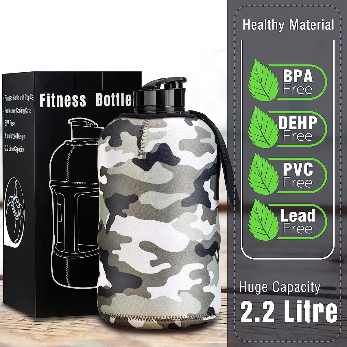 Water Bottle Sleeve - Big Sports Water Bottle 2.2 L With Insulated Sleeve Built-In Sports & Outdoor - Tophatter Daily Deals