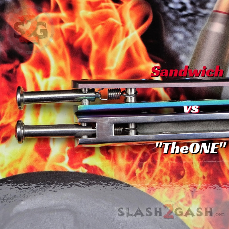 Classic 6 Hole Butterfly Knife w/ Spring Latch Balisong Sandwich - Gold Knife-Balisong - Tophatter Daily Deals