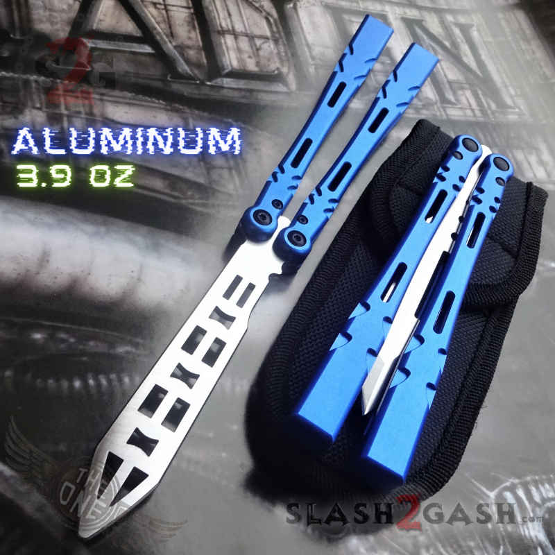 TheONE Channel Balisong ALIEN Butterfly Knife w/ Zen Pins - INKED Blue - TRAINER (inked) Knife-Balisong - Tophatter Daily Deals