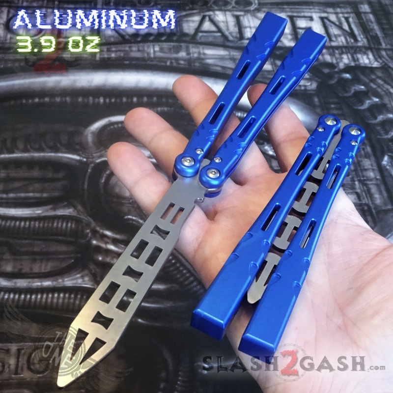 TheONE Channel Balisong ALIEN Butterfly Knife w/ Zen Pins - ORIGINAL Blue - TRAINER Knife-Balisong - Tophatter Daily Deals