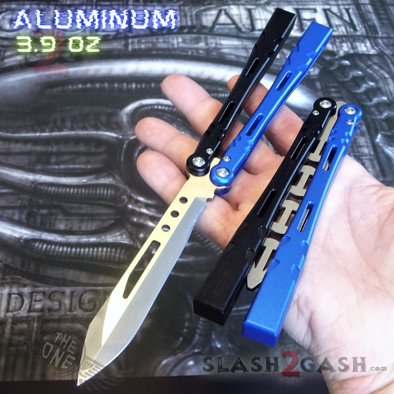 TheONE Channel Balisong ALIEN Butterfly Knife w/ Zen Pins - ORIGINAL Multi (black and blue) - SHARP Knife-Balisong - Tophatter Daily Deals