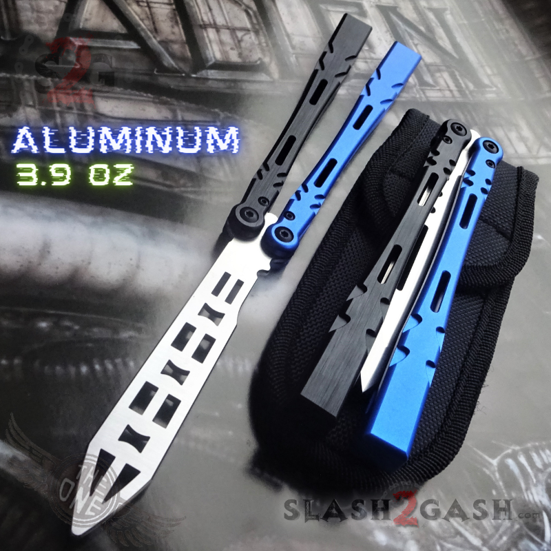 TheONE Channel Balisong ALIEN Butterfly Knife w/ Zen Pins - INKED Multi (black and blue) - TRAINER (inked) Knife-Balisong - Tophatter Daily Deals