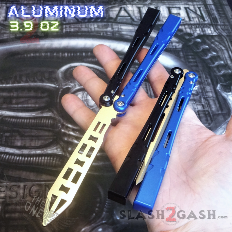 TheONE Channel Balisong ALIEN Butterfly Knife w/ Zen Pins - ORIGINAL Multi (black and blue) - TRAINER Knife-Balisong - Tophatter Daily Deals