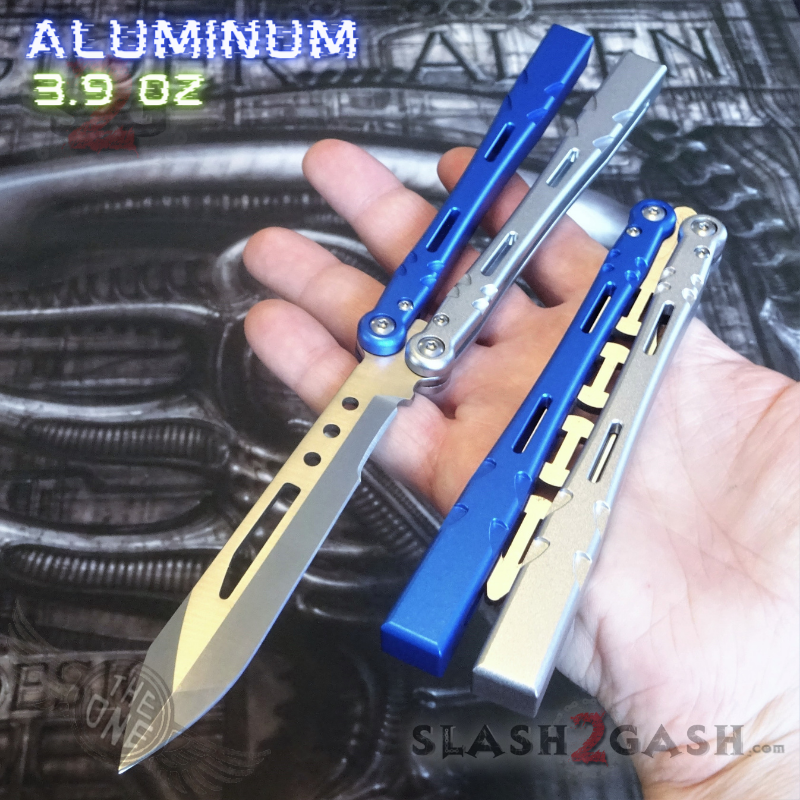 TheONE Channel Balisong ALIEN Butterfly Knife w/ Zen Pins - ORIGINAL Multi (blue and silver) - SHARP Knife-Balisong - Tophatter Daily Deals