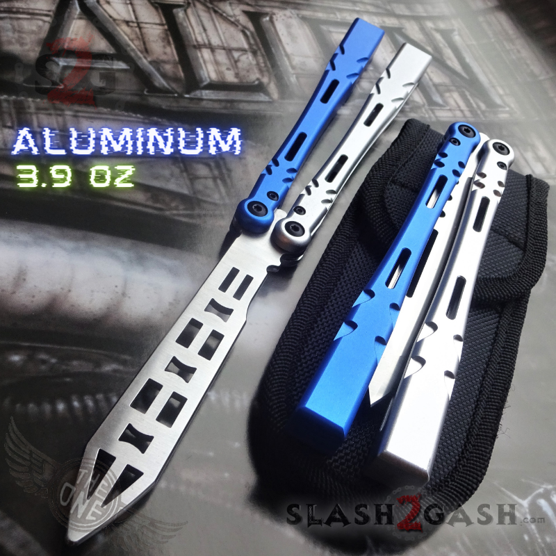 TheONE Channel Balisong ALIEN Butterfly Knife w/ Zen Pins - INKED Multi (blue and silver) - TRAINER (inked) Knife-Balisong - Tophatter Daily Deals