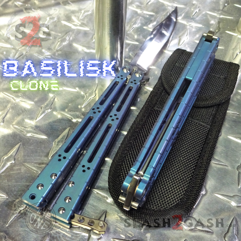 TheONE Balisong D2 TITANIUM Butterfly Knife (clone) Lizard - Blue Knife-Balisong - Tophatter Daily Deals