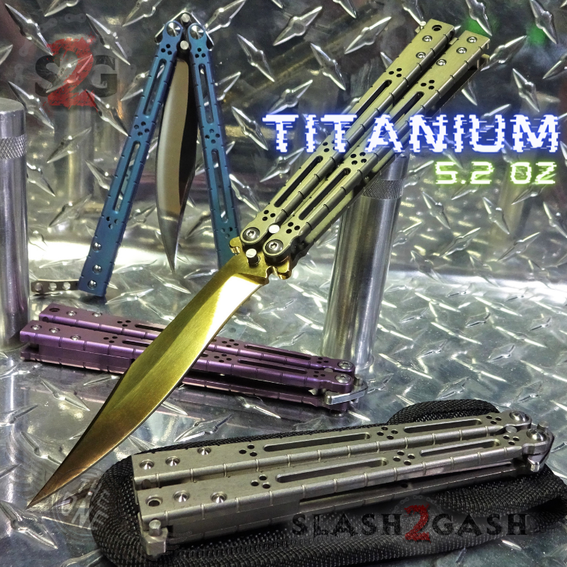 TheONE Butterfly Knife w/ Bushings TITANIUM Balisong - (clone) Lizard Knife-Balisong - Tophatter Daily Deals