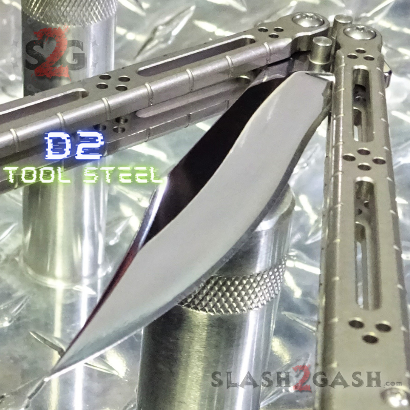 TheONE Balisong D2 TITANIUM Butterfly Knife (clone) Lizard - Silver/Grey Knife-Balisong - Tophatter Daily Deals