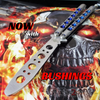 TheONE Butterfly Knife 440C Channel Balisong w/ Spring Latch - 5 Blades 40 Trainer - Satin Blue Holes Knife-Balisong - Tophatter Daily Deals