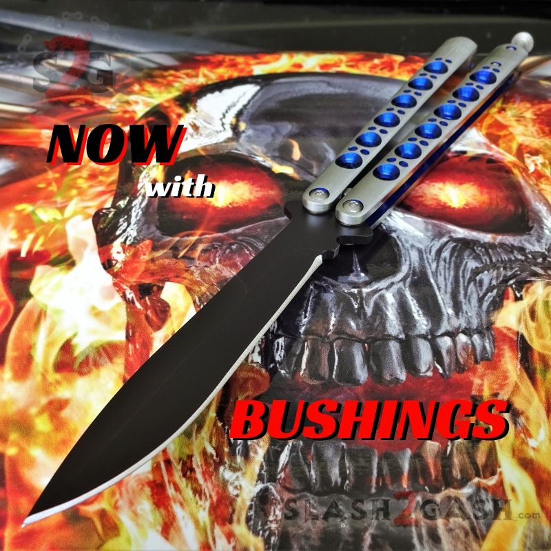 TheONE Butterfly Knife w/ BUSHINGS 440C Channel Balisong - Black/Satin 42 Knife-Balisong - Tophatter Daily Deals
