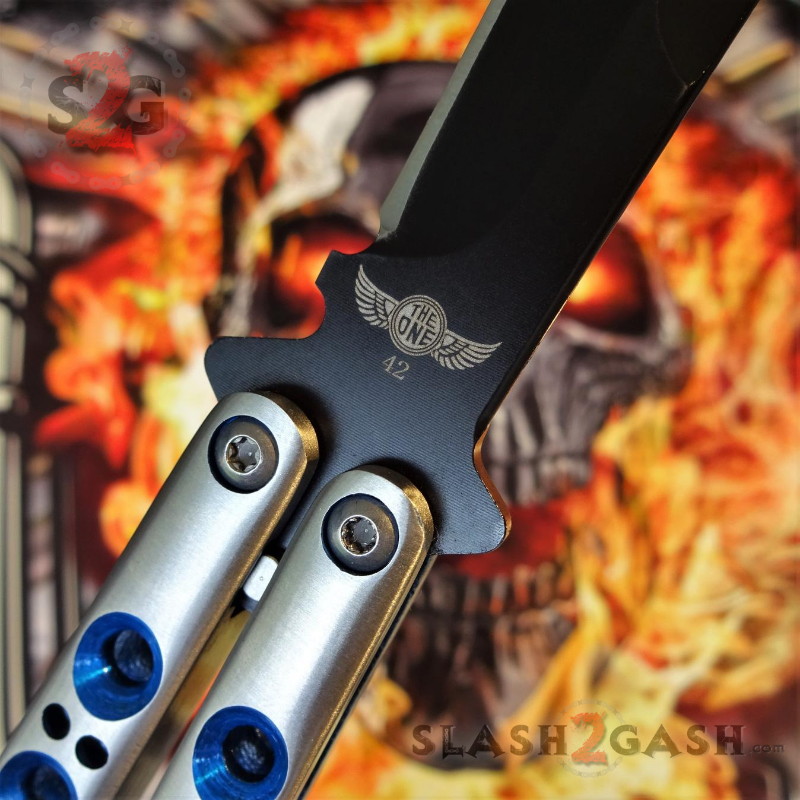 TheONE Butterfly Knife w/ BUSHINGS 440C Channel Balisong - Black/Satin 42 Knife-Balisong - Tophatter Daily Deals