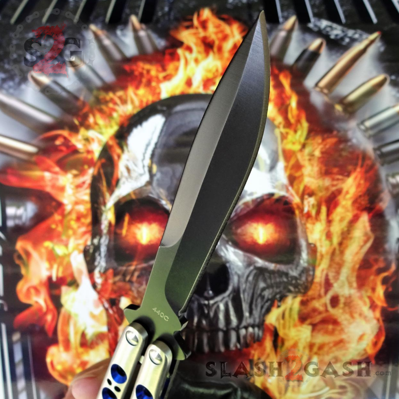 TheONE Butterfly Knife w/ BUSHINGS 440C Channel Balisong - Black/Satin 42 Knife-Balisong - Tophatter Daily Deals