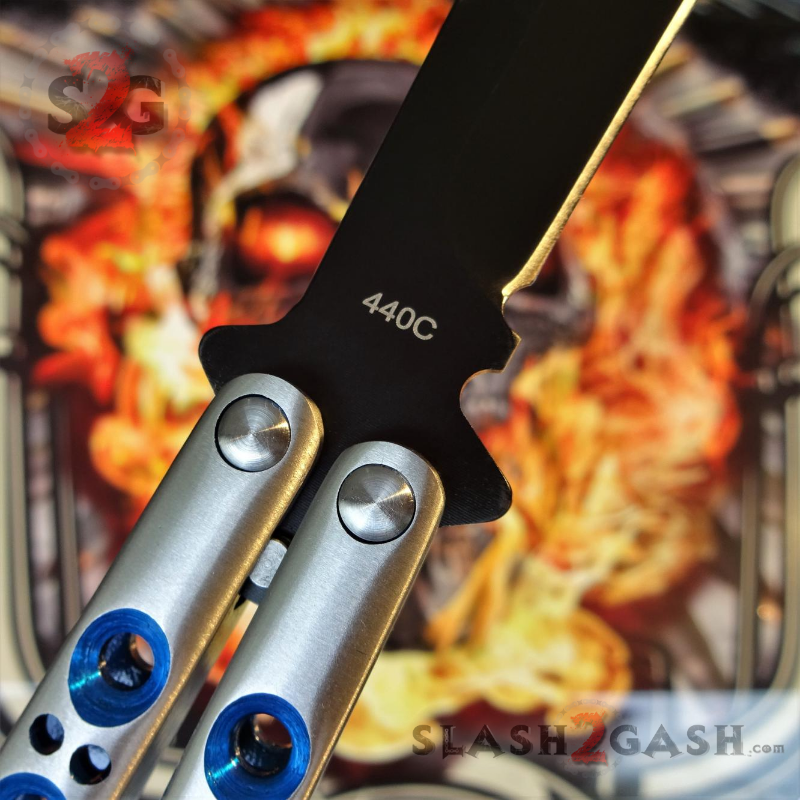 TheONE Butterfly Knife w/ BUSHINGS 440C Channel Balisong - Black/Satin 42 Knife-Balisong - Tophatter Daily Deals