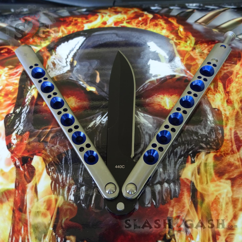 TheONE Butterfly Knife w/ BUSHINGS 440C Channel Balisong - Black/Satin 42 Knife-Balisong - Tophatter Daily Deals