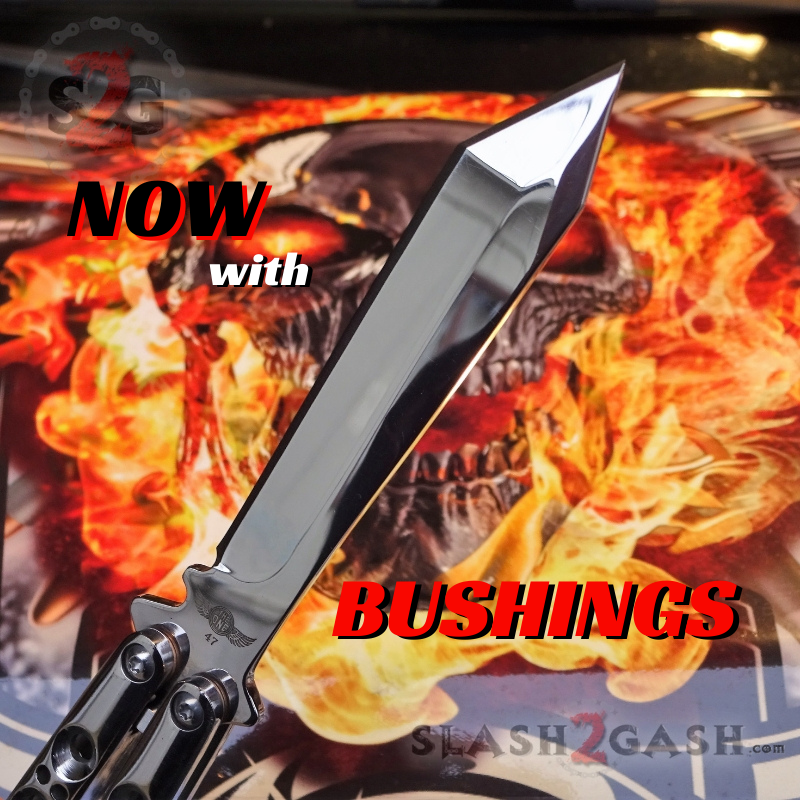 TheONE Butterfly Knife w/ BUSHINGS 440C Channel Balisong - BEST Version ALL Chrome 47 - Mirror Finish Knife-Balisong - Tophatter Daily Deals