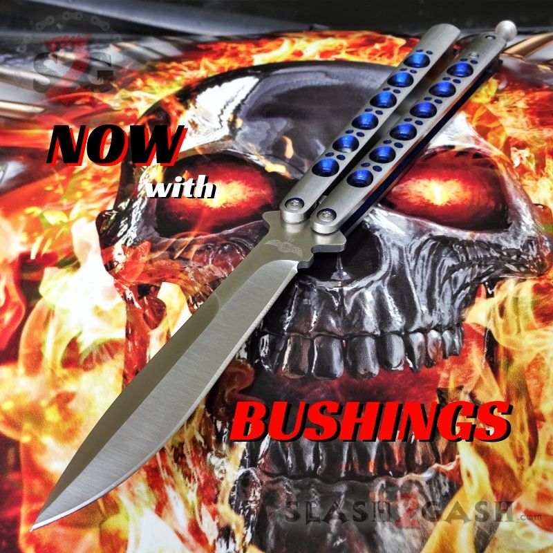 TheONE Butterfly Knife w/ BUSHINGS 440C Channel Balisong - Satin 42 Blue Knife-Balisong - Tophatter Daily Deals