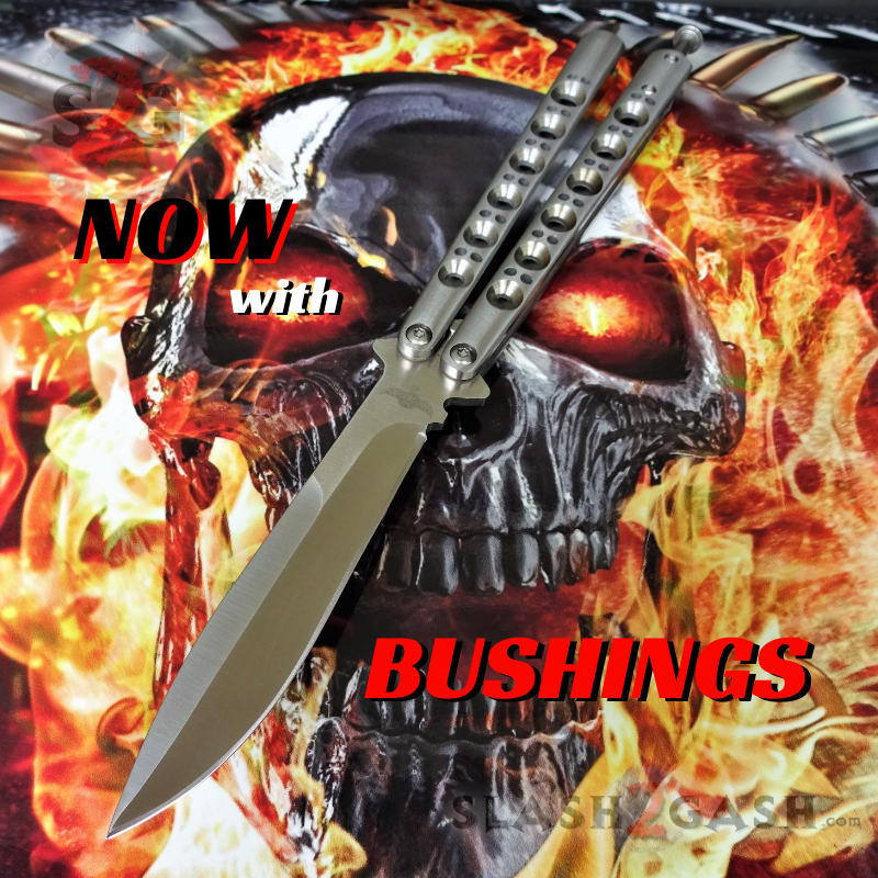 TheONE Butterfly Knife 440C Channel Balisong w/ Spring Latch - 5 Blades 42 Plain - Satin Knife-Balisong - Tophatter Daily Deals