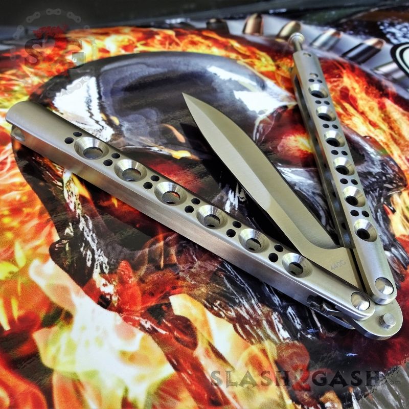 TheONE Butterfly Knife w/ BUSHINGS 440C Channel Balisong - Satin 42 Knife-Balisong - Tophatter Daily Deals