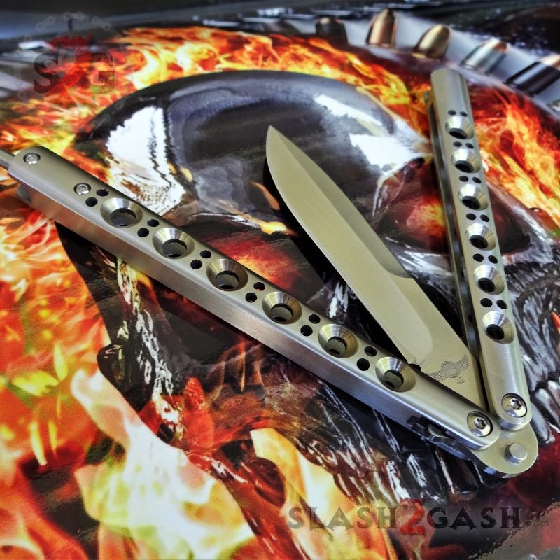 TheONE Butterfly Knife w/ BUSHINGS 440C Channel Balisong - Satin 42 Knife-Balisong - Tophatter Daily Deals