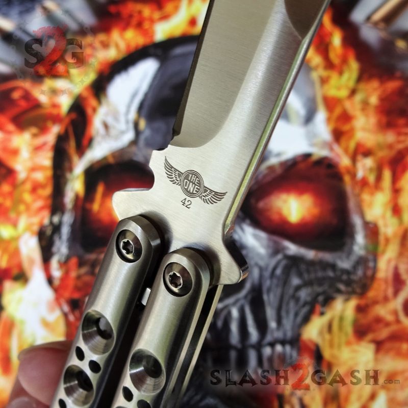 TheONE Butterfly Knife w/ BUSHINGS 440C Channel Balisong - Satin 42 Knife-Balisong - Tophatter Daily Deals
