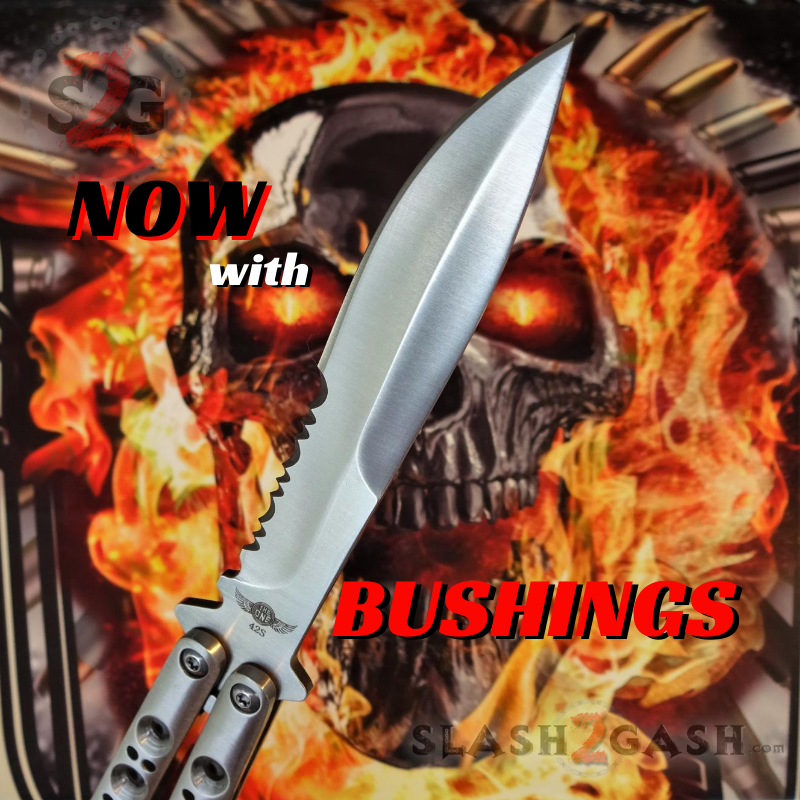 TheONE Butterfly Knife w/ BUSHINGS 440C Channel Balisong - BEST Version Satin 42 Serrated Knife-Balisong - Tophatter Daily Deals