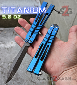 TheONE CHAB Balisong Clone TITANIUM Butterfly Knife D2 w/ Zen Pins - V1 Blue - Sharp, Alt Blade (Black) Knife-Balisong - Tophatter Daily Deals