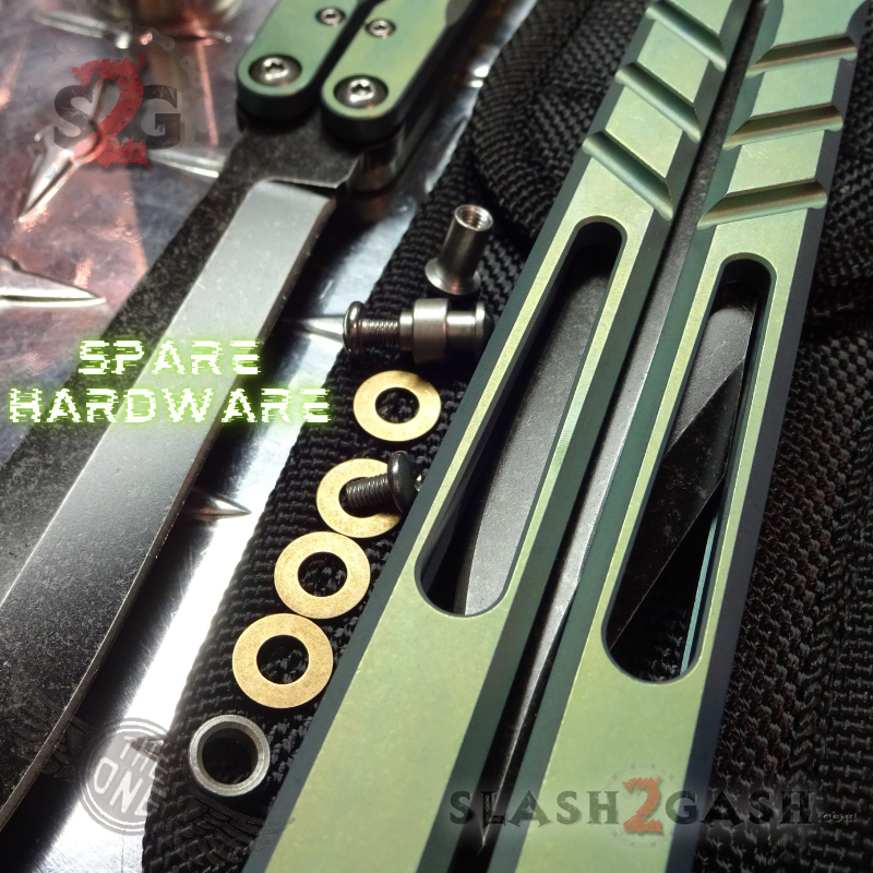 TheONE CHAB Butterfly Knife D2 TITANIUM Handle Balisong - Green Ano Knife-Balisong - Tophatter Daily Deals