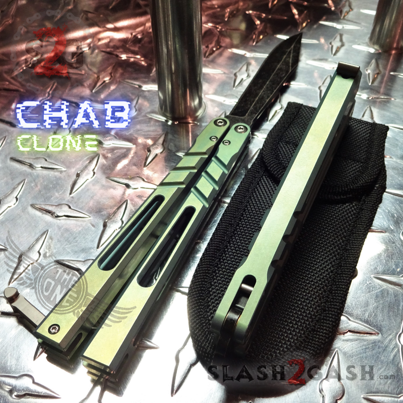 TheONE CHAB Balisong Clone TITANIUM Butterfly Knife D2 w/ Zen Pins - V1 Knife-Balisong - Tophatter Daily Deals