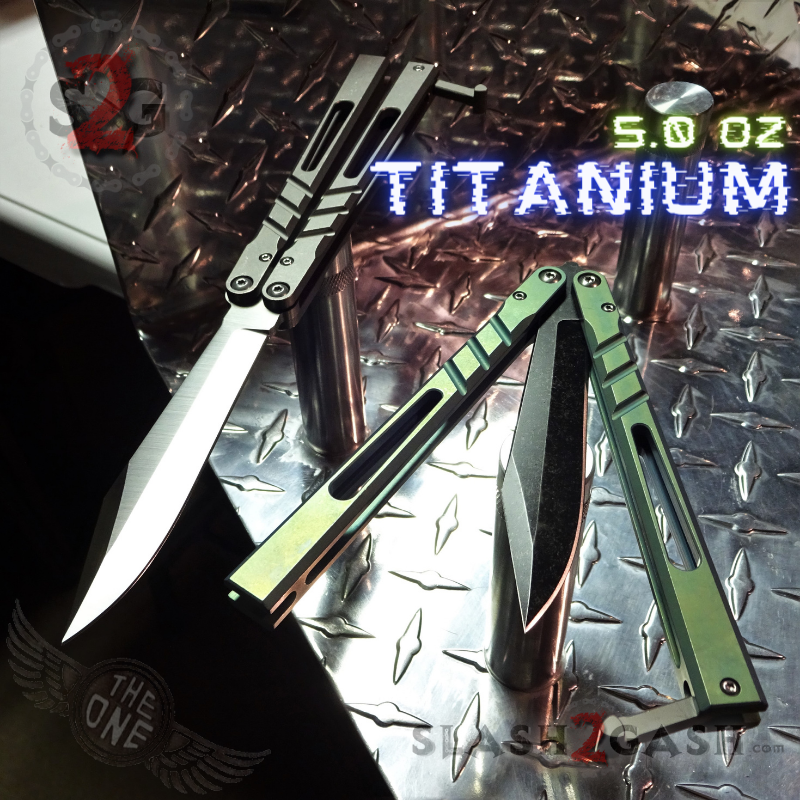 TheONE CHAB Butterfly Knife D2 TITANIUM Handle Balisong - Green Ano Knife-Balisong - Tophatter Daily Deals