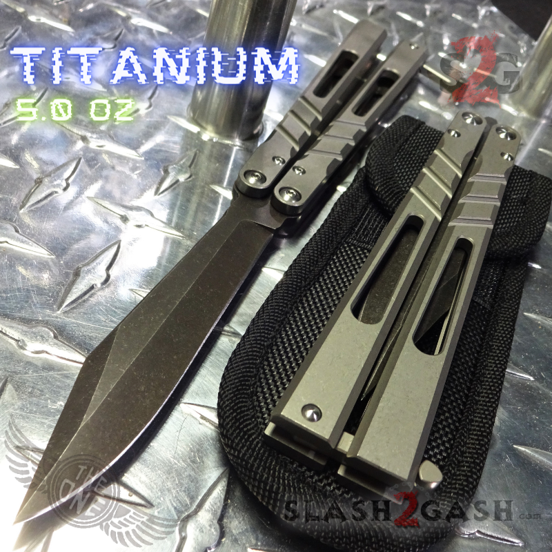 TheONE CHAB Balisong Clone TITANIUM Butterfly Knife D2 w/ Zen Pins - V1 Grey Stonewash - Sharp, Alt Blade (Black) Knife-Balisong - Tophatter Daily Deals