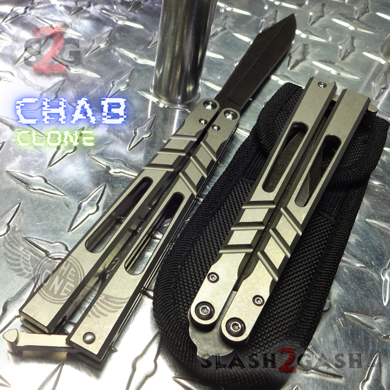 TheONE CHAB Butterfly Knife D2 TITANIUM Handle Balisong - Stonewash BK Knife-Balisong - Tophatter Daily Deals