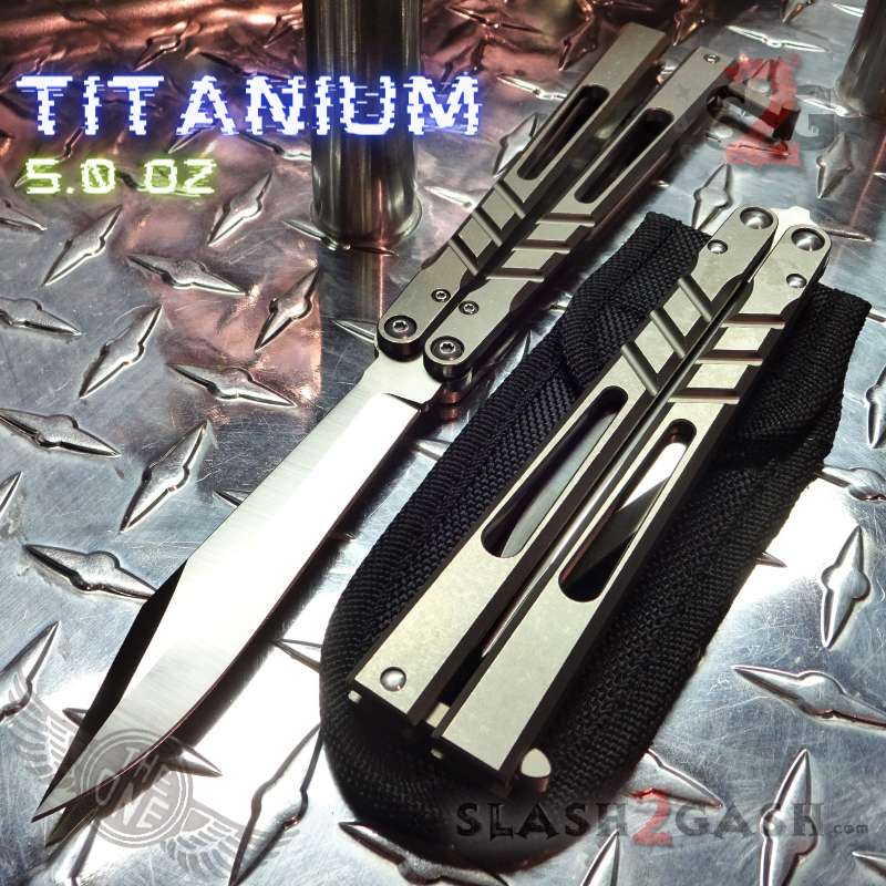 TheONE CHAB Balisong Clone TITANIUM Butterfly Knife D2 w/ Zen Pins - V1 Grey Stonewash - Sharp, Alt Blade (Satin) Knife-Balisong - Tophatter Daily Deals