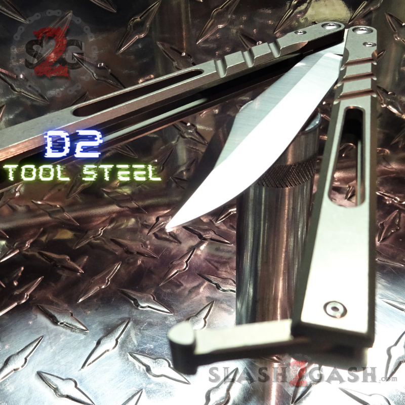 TheONE CHAB Butterfly Knife D2 TITANIUM Handle Balisong - Stonewash Knife-Balisong - Tophatter Daily Deals