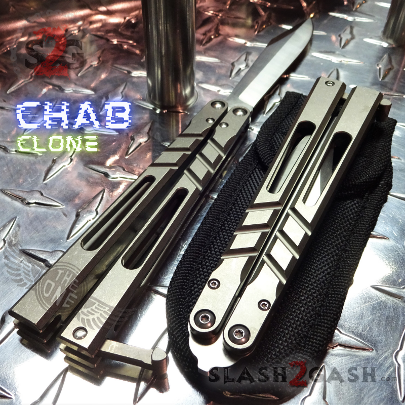 TheONE CHAB Balisong Clone TITANIUM Butterfly Knife D2 w/ Zen Pins - V1 Knife-Balisong - Tophatter Daily Deals