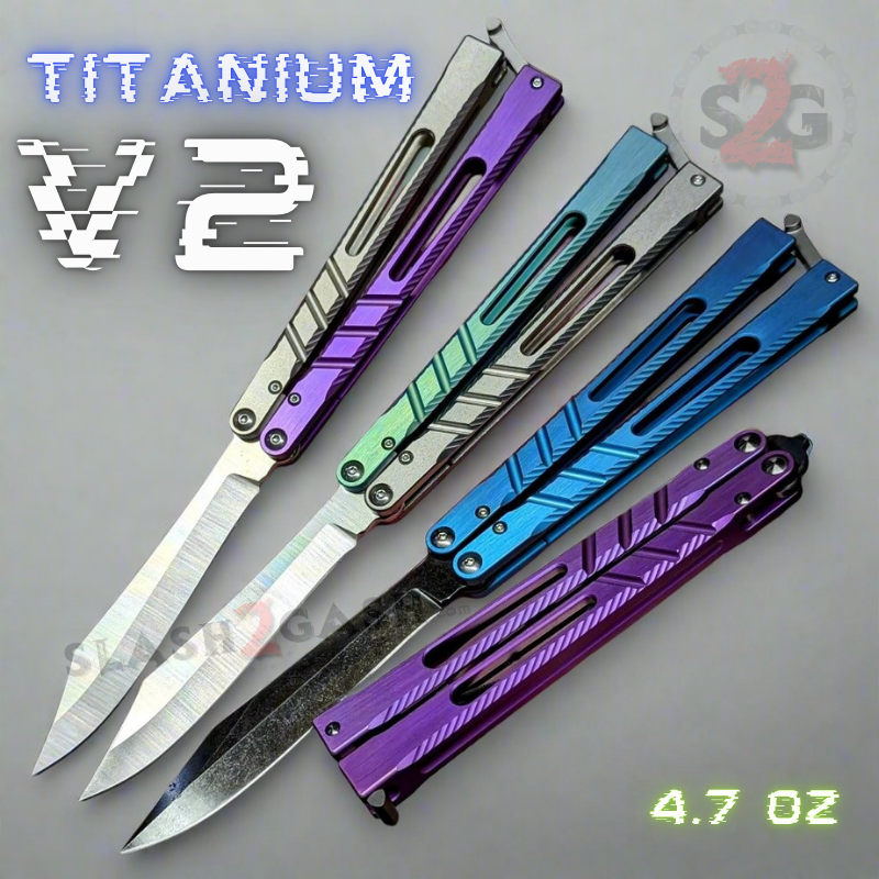 TheONE CHAB v2 Balisong Clone TITANIUM Butterfly Knife - Textured V2 Knife-Balisong - Tophatter Daily Deals